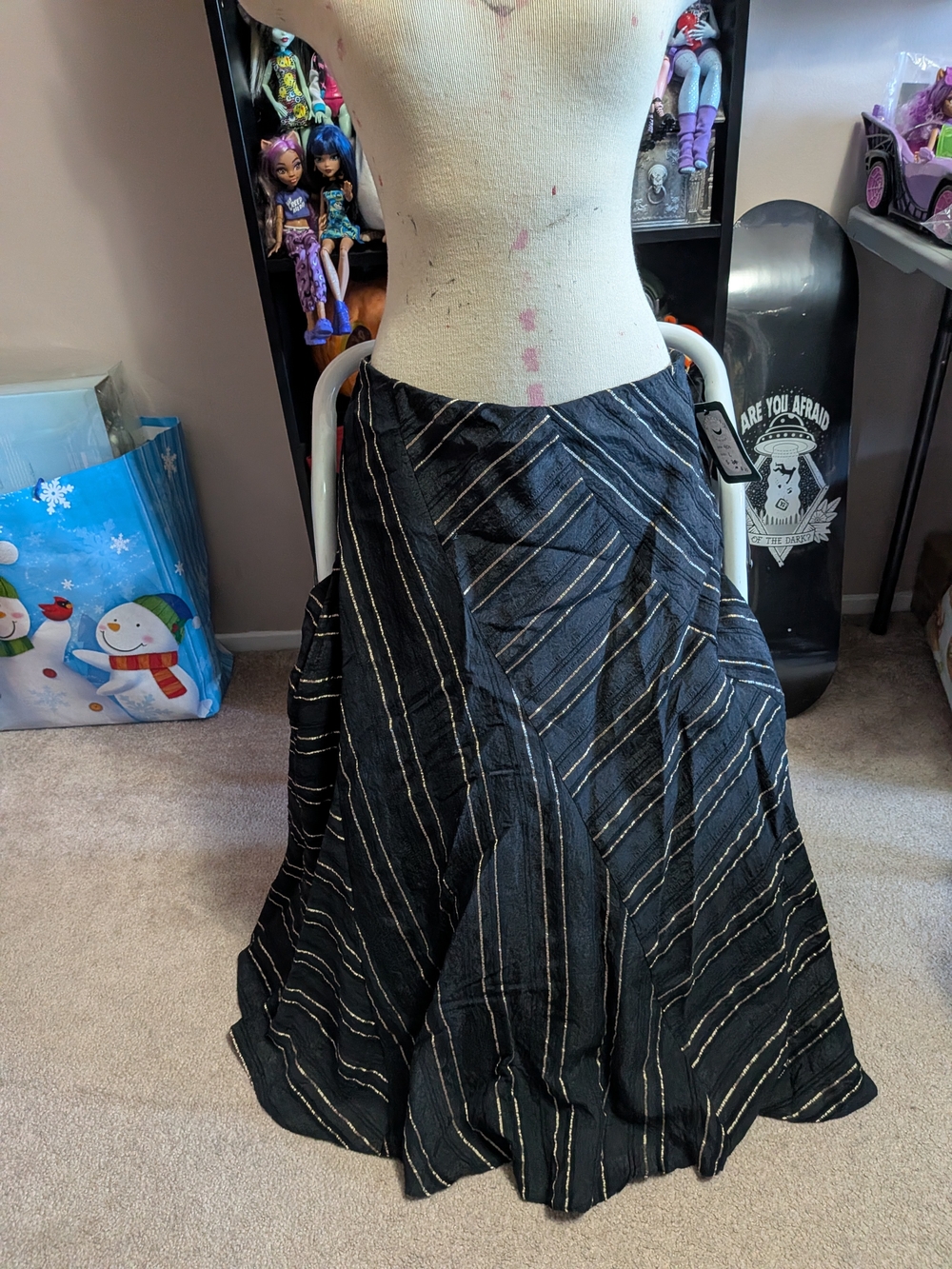 Marks & Spencer Black A-Line Skirt with Metallic Stripes